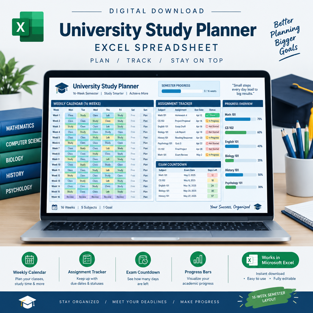 University Study Planner Excel Spreadsheet
